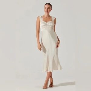 ASTR the Label Enola Satin Smocked Midi